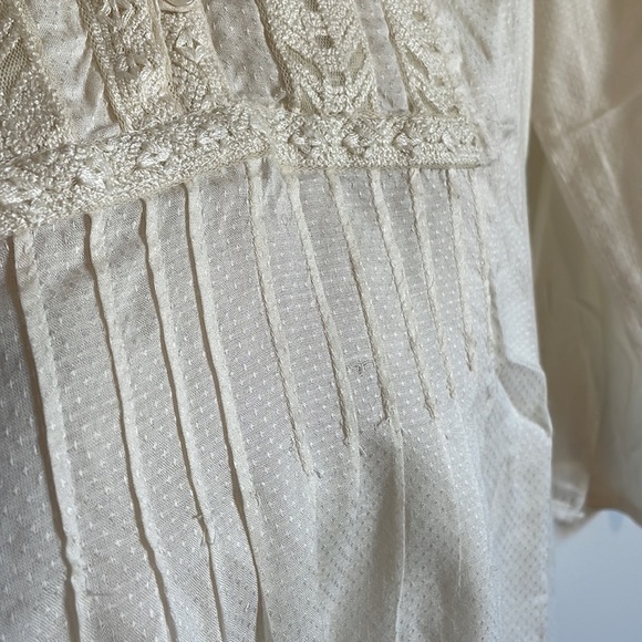 Neutral Boho Prairie Top Small Cream Top Lucky Brand Popover Classic Casual - Picture 5 of 13